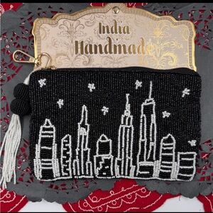 NYC Skyline Beaded Pouch | Handmade in India | NWT